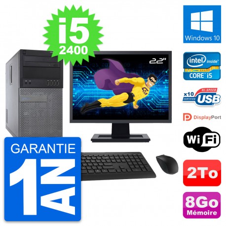 PC Tour Dell 790 MT Ecran 22" Intel i5-2400 RAM 8Go Disque 2To Windows 10 Wifi