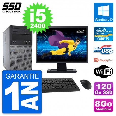 PC Tour Dell 790 MT Ecran 22" Intel i5-2400 RAM 8Go SSD 120Go Windows 10 Wifi