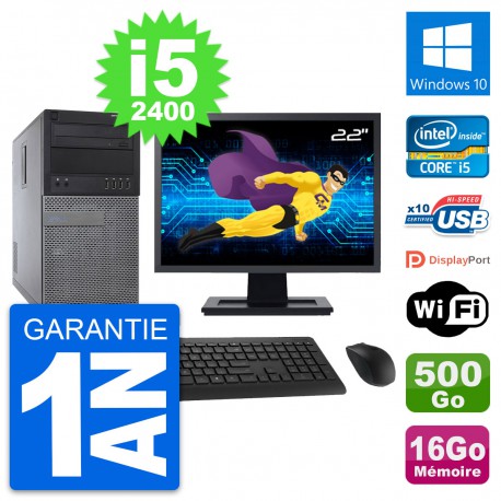 PC Tour Dell 790 MT Ecran 22" Core i5-2400 RAM 16Go Disque 500Go Windows 10 Wifi