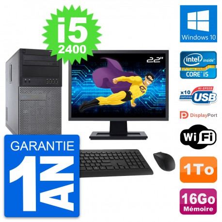 PC Tour Dell 790 MT Ecran 22" Intel i5-2400 RAM 16Go Disque 1To Windows 10 Wifi
