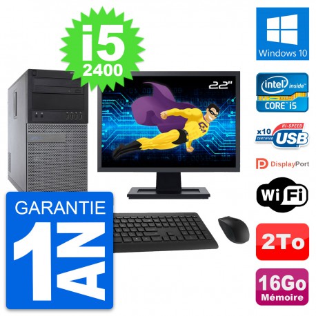 PC Tour Dell 790 MT Ecran 22" Intel i5-2400 RAM 16Go Disque 2To Windows 10 Wifi