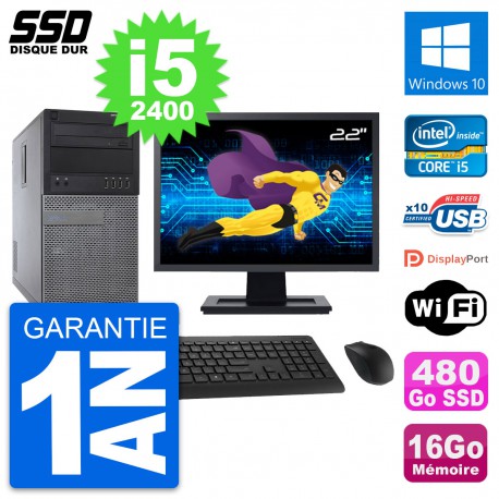 PC Tour Dell 790 MT Ecran 22" Intel i5-2400 RAM 16Go SSD 480Go Windows 10 Wifi