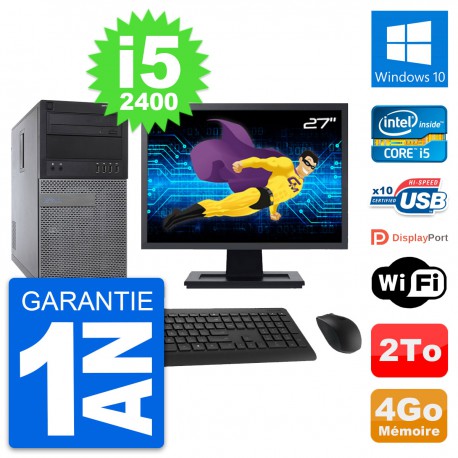 PC Tour Dell 790 MT Ecran 27" Intel i5-2400 RAM 4Go Disque 2To Windows 10 Wifi