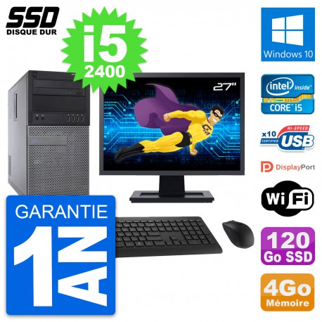 PC Tour Dell 790 MT Ecran 27" Intel i5-2400 RAM 4Go SSD 120Go Windows 10 Wifi