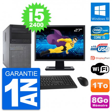 PC Tour Dell 790 MT Ecran 27" Intel i5-2400 RAM 8Go Disque 1To Windows 10 Wifi