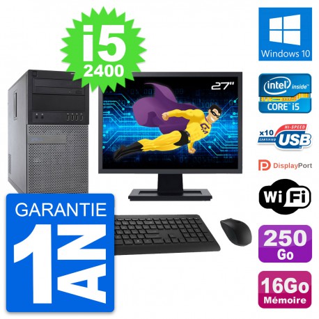 PC Tour Dell 790 MT Ecran 27" Core i5-2400 RAM 16Go Disque 250Go Windows 10 Wifi