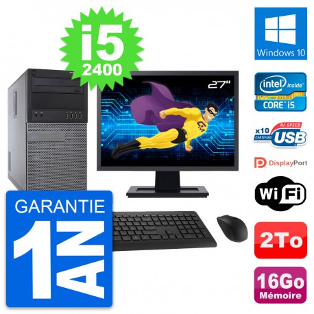 PC Tour Dell 790 MT Ecran 27" Intel i5-2400 RAM 16Go Disque 2To Windows 10 Wifi