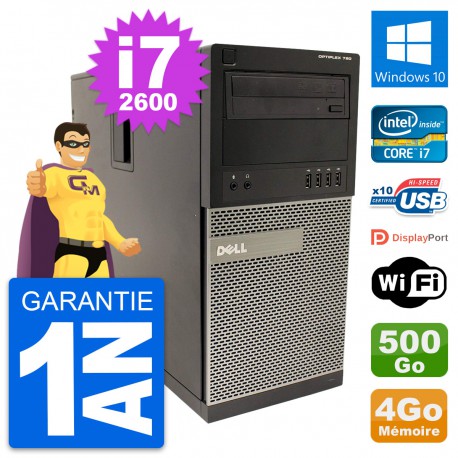 PC Tour Dell OptiPlex 790 MT Intel i7-2600 RAM 4Go Disque 500Go Windows 10 Wifi