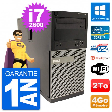 PC Tour Dell OptiPlex 790 MT Intel i7-2600 RAM 4Go Disque 2To Windows 10 Wifi