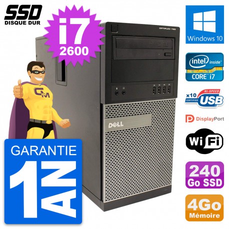 PC Tour Dell OptiPlex 790 MT Intel i7-2600 RAM 4Go SSD 240Go Windows 10 Wifi