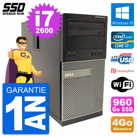 PC Tour Dell OptiPlex 790 MT Intel i7-2600 RAM 4Go SSD 960Go Windows 10 Wifi