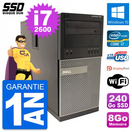 PC Tour Dell OptiPlex 790 MT Intel i7-2600 RAM 8Go SSD 240Go Windows 10 Wifi