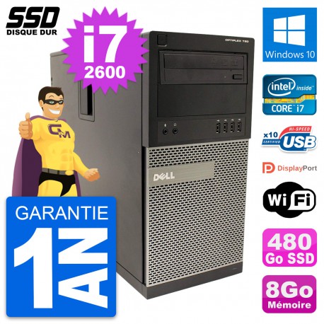 PC Tour Dell OptiPlex 790 MT Intel i7-2600 RAM 8Go SSD 480Go Windows 10 Wifi