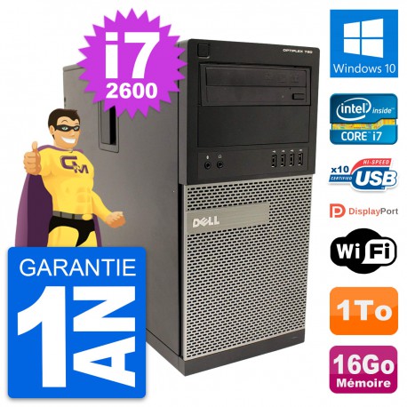 PC Tour Dell OptiPlex 790 MT Intel i7-2600 RAM 16Go Disque 1To Windows 10 Wifi