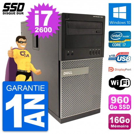PC Tour Dell OptiPlex 790 MT Intel i7-2600 RAM 16Go SSD 960Go Windows 10 Wifi