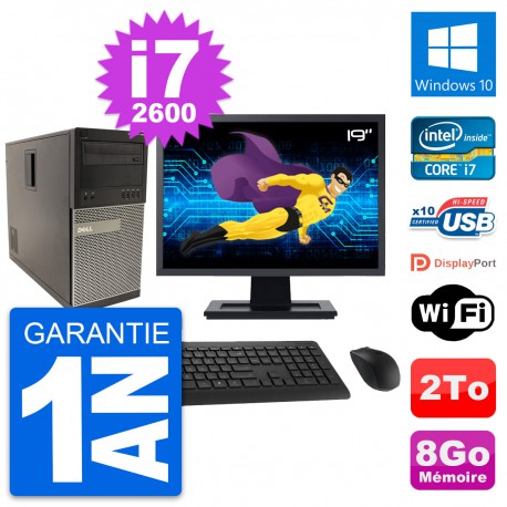 PC Tour Dell 790 MT Ecran 19" Intel i7-2600 RAM 8Go Disque 2To Windows 10 Wifi