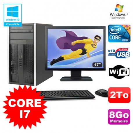 Lot PC Tour HP Elite 8200 Core I7 3,4Ghz 8Go 2To Graveur WIFI W7 + Ecran 17