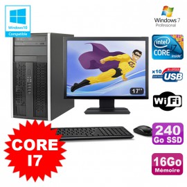 Lot PC Tour HP Elite 8200 Core I7 3,4Ghz 16Go 240Go SSD Graveur WIFI W7 + Ecran 17