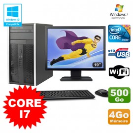 Lot PC Tour HP Elite 8200 Core I7 3,4Ghz 4Go 500Go Graveur WIFI W7 + Ecran 19