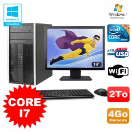 Lot PC Tour HP Elite 8200 Core I7 3,4Ghz 4Go 2To Graveur WIFI W7 + Ecran 19