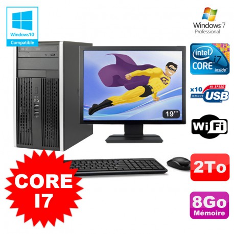 Lot PC Tour HP Elite 8200 Core I7 3,4Ghz 8Go 2To Graveur WIFI W7 + Ecran 19