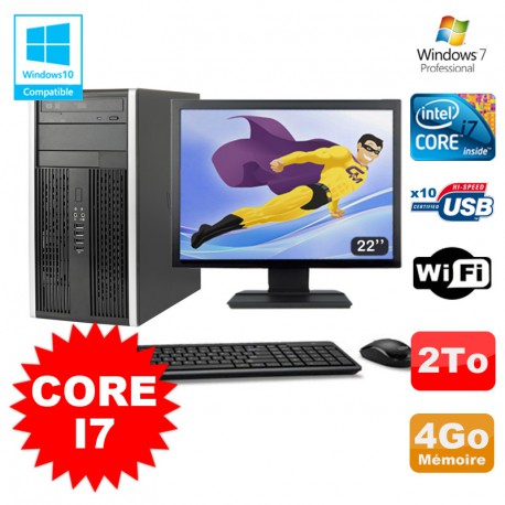 Lot PC Tour HP Elite 8200 Core I7 3,4Ghz 4Go 2To Graveur WIFI W7 + Ecran 22
