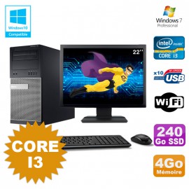 Lot PC Tour Dell 790 Core I3 3.1Ghz 4Go 240Go SSD DVD WIFI Win 7 + Ecran 22"