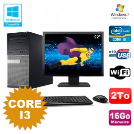 Lot PC Tour Dell 790 Intel Core I3 3.1Ghz 16Go 2To DVD WIFI Win 7 + Ecran 22"