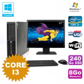 Lot PC HP Compaq 6200 Pro SFF Core i3 3.1GHz 8Go 240Go SSD DVD WIFI W7 + Ecran 17