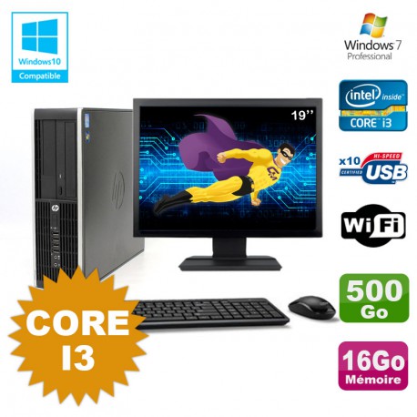 Lot PC HP Compaq 6200 Pro SFF Core i3 3.1GHz 16Go 500Go DVD WIFI W7 + Ecran 19
