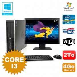 Lot PC HP Compaq 6200 Pro SFF Core i3 3.1GHz 4Go 2To DVD WIFI W7 + Ecran 22