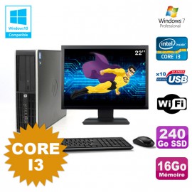 Lot PC HP Compaq 6200 Pro SFF Core i3 3.1GHz 16Go 240Go SSD DVD WIFI W7 + Ecran 22