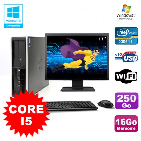 Lot PC HP Elite 8200 SFF Core I5 3.1GHz 16Go 250Go DVD WIFI W7 + Ecran 17"